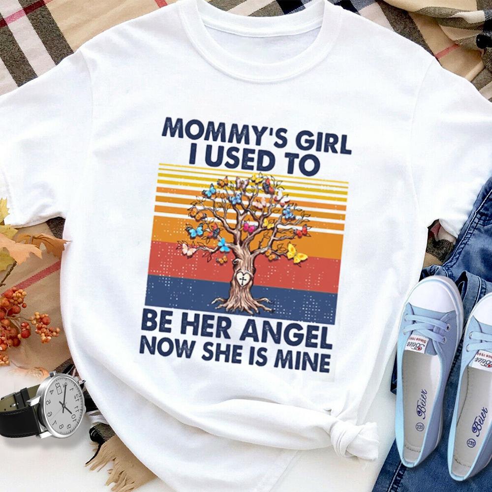 Bible Butterfly Tree Mommy's Girl Be Her Angel Retro Vintage Sunset T Shirt White Unisex S-6XL