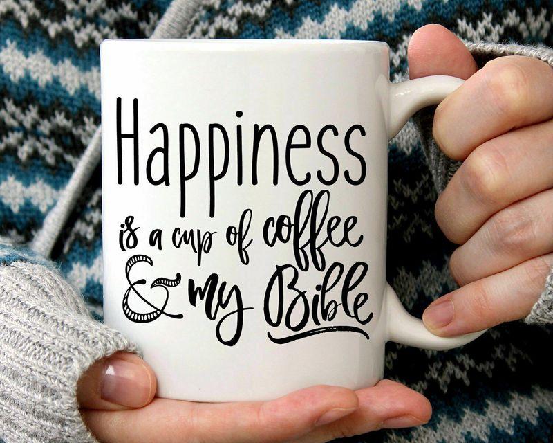 Bible Happiness Is A Cup Of Coffee And My Bible Mug White Ceramic 11-15oz Coffee Tea Cup