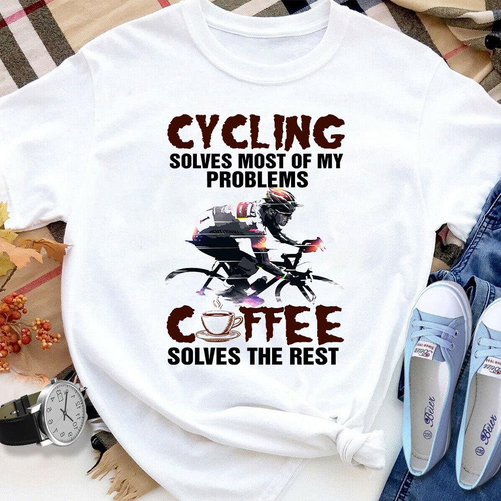 Bicycle Cycling Solves Most Of My Problems Coffee Women T Shirt White S-3XL