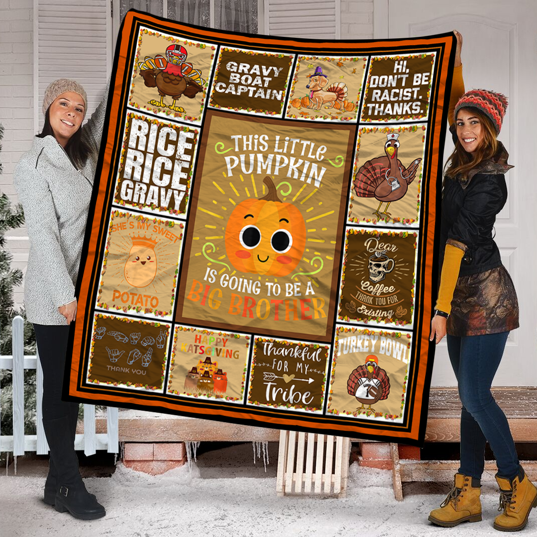 Big Brother Cute Thanksgiving Pumpkin Pregnancy Announcement Fleece Blanket Small Medium Large X-large