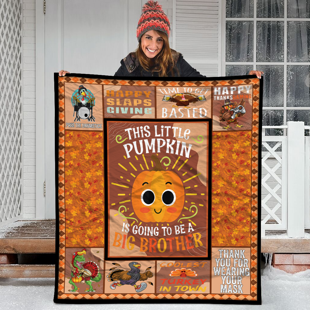 Big Brother Cute Thanksgiving Pumpkin Pregnancy Announcement Style 3 Fleece Blanket Small Medium Large X-large