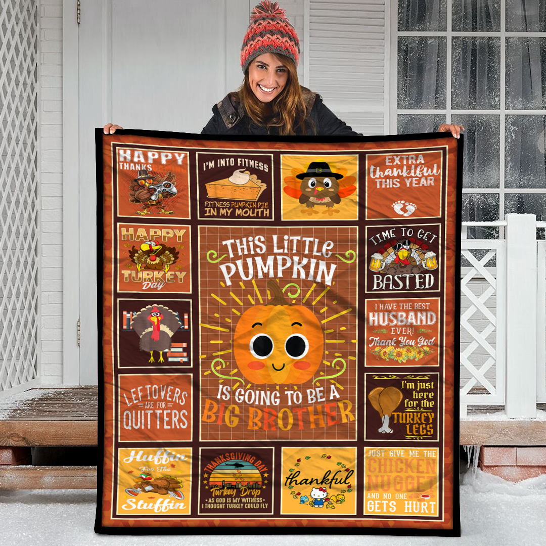 Big Brother Cute Thanksgiving Pumpkin Pregnancy Announcement Style 5 Fleece Blanket Small Medium Large X-large