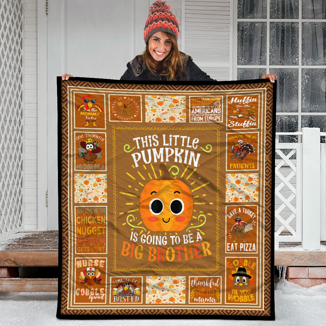 Big Brother Cute Thanksgiving Pumpkin Pregnancy Announcement Style 6 Fleece Blanket Small Medium Large X-large