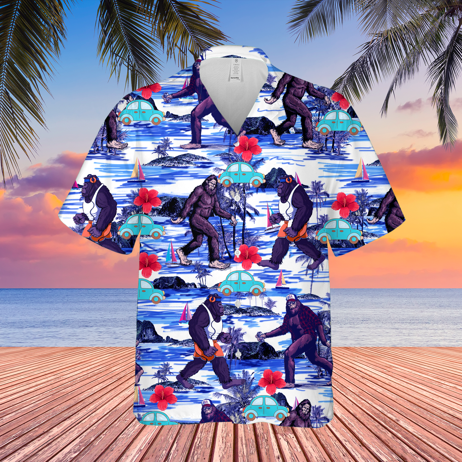 Big Foot Hawaiian Sleeve 3d Shirt For Women And Men