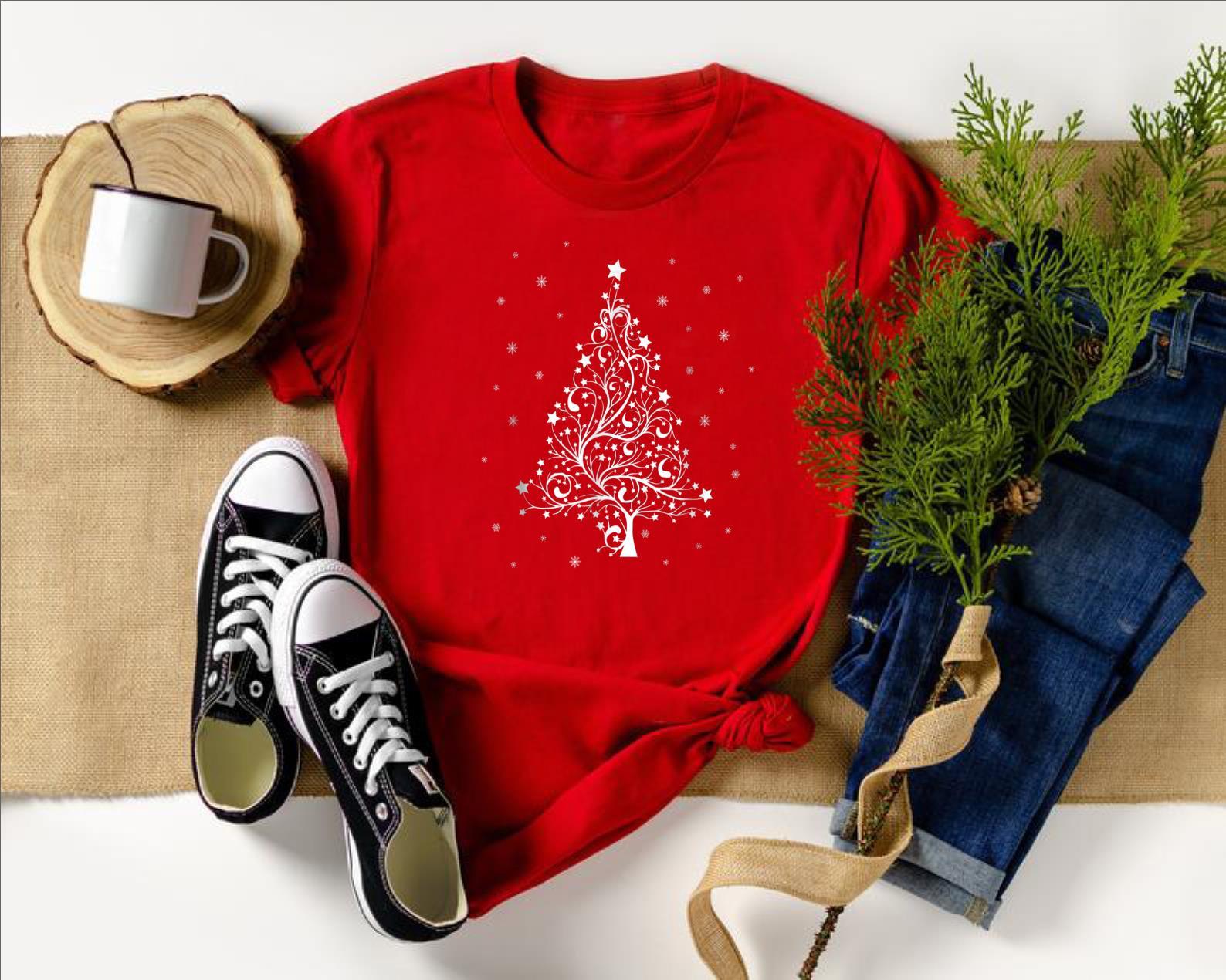 Big White Christmas Tree Graphics Christmas Tree T Shirt Red, unisex, s-6xl