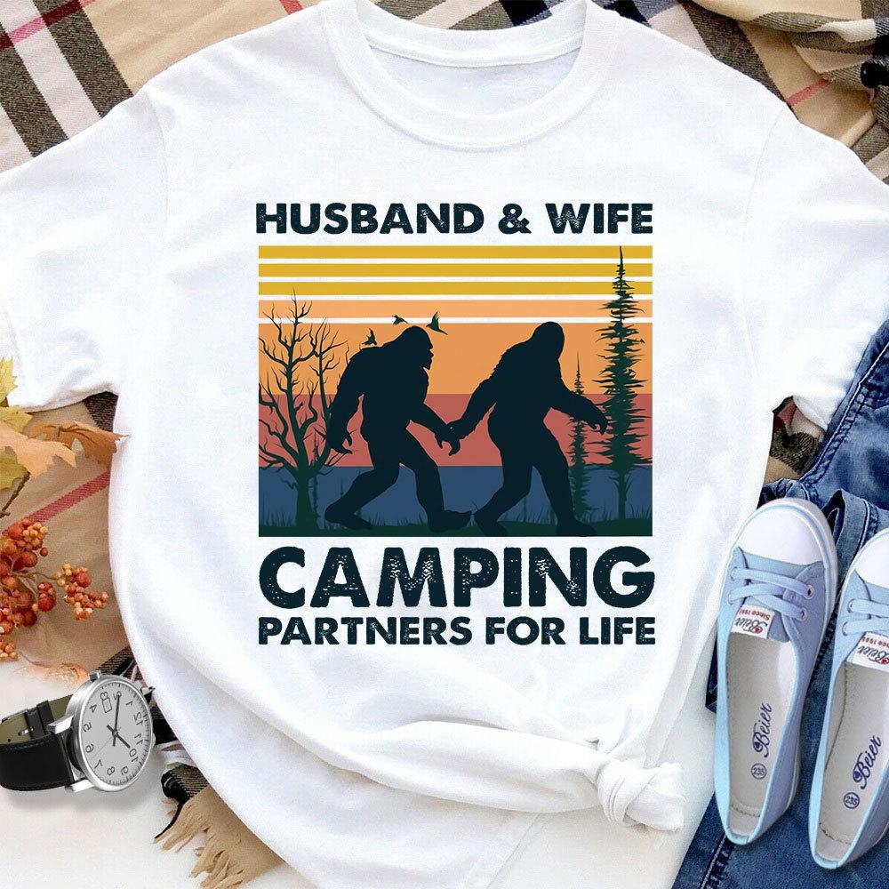 Bigfoot Camping Husband And Wife Camping Partners For Life Women T Shirt White S-3XL