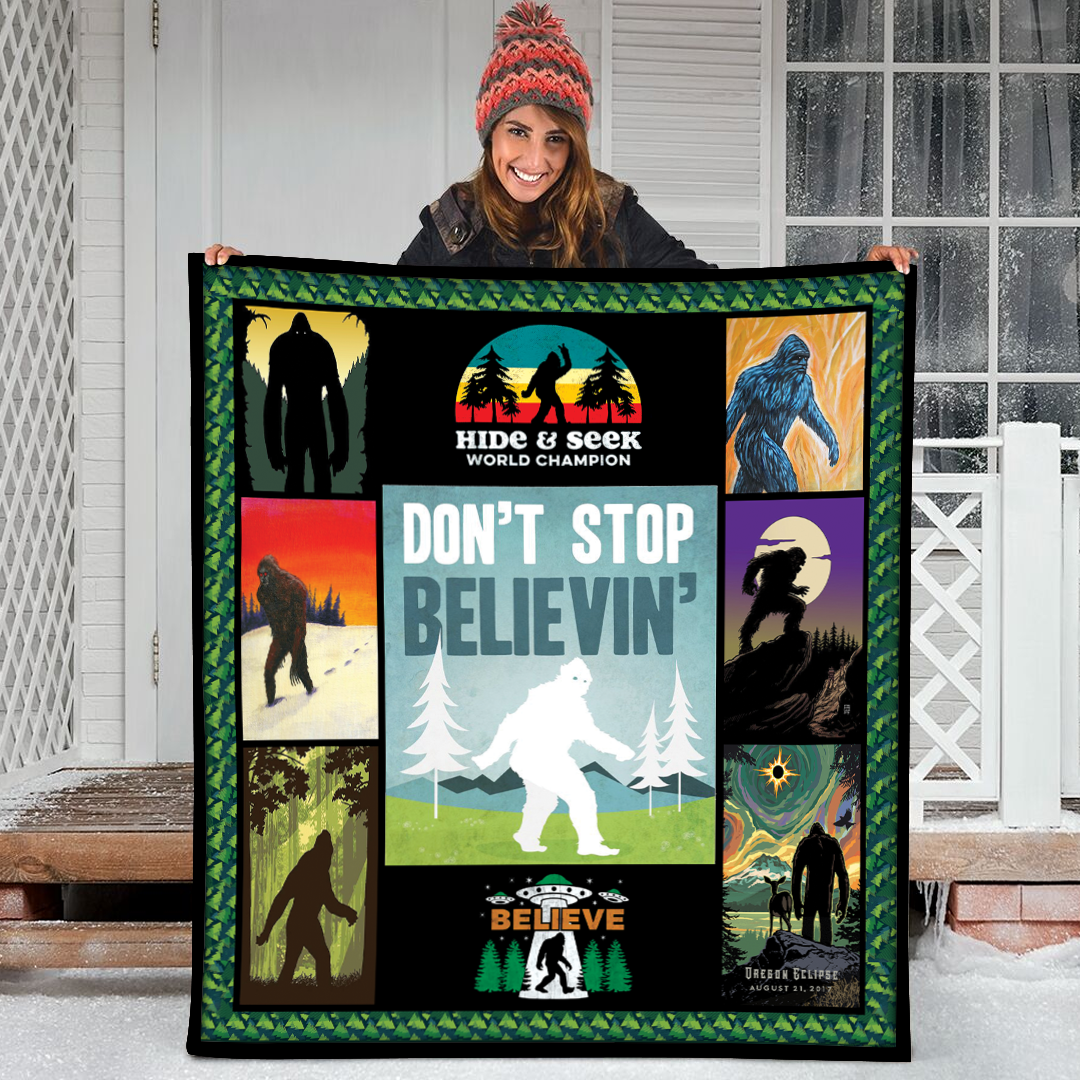 Bigfoot Don't Stop Believin' Premium Quilt Fleece Blanket bf2211