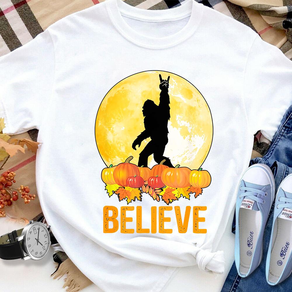 Bigfoot Halloween Believe Halloween Gift Women T Shirt White S-3XL