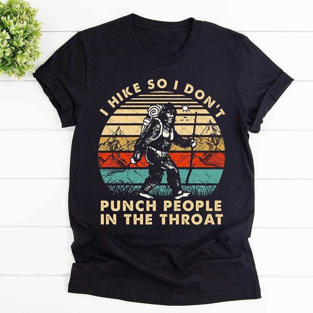 Bigfoot i hike so i don't punch people in the throat trekking retro vintage sunset T Shirt Black Unisex S-6XL