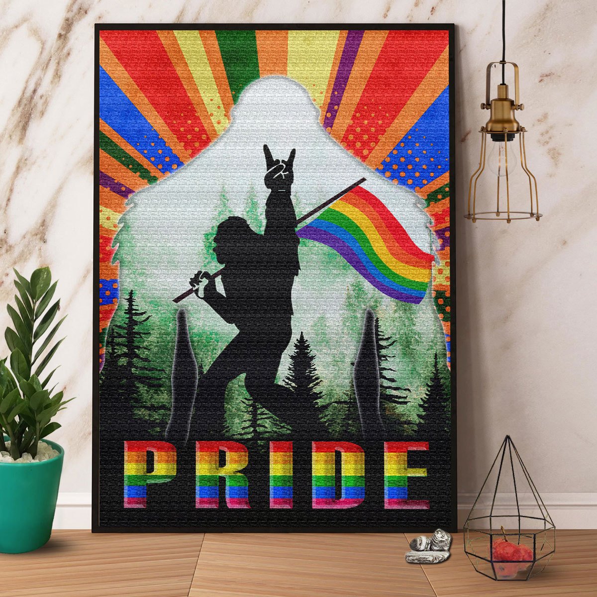 Bigfoot Lgbt Pride Flag Satin Poster Portrait No Frame