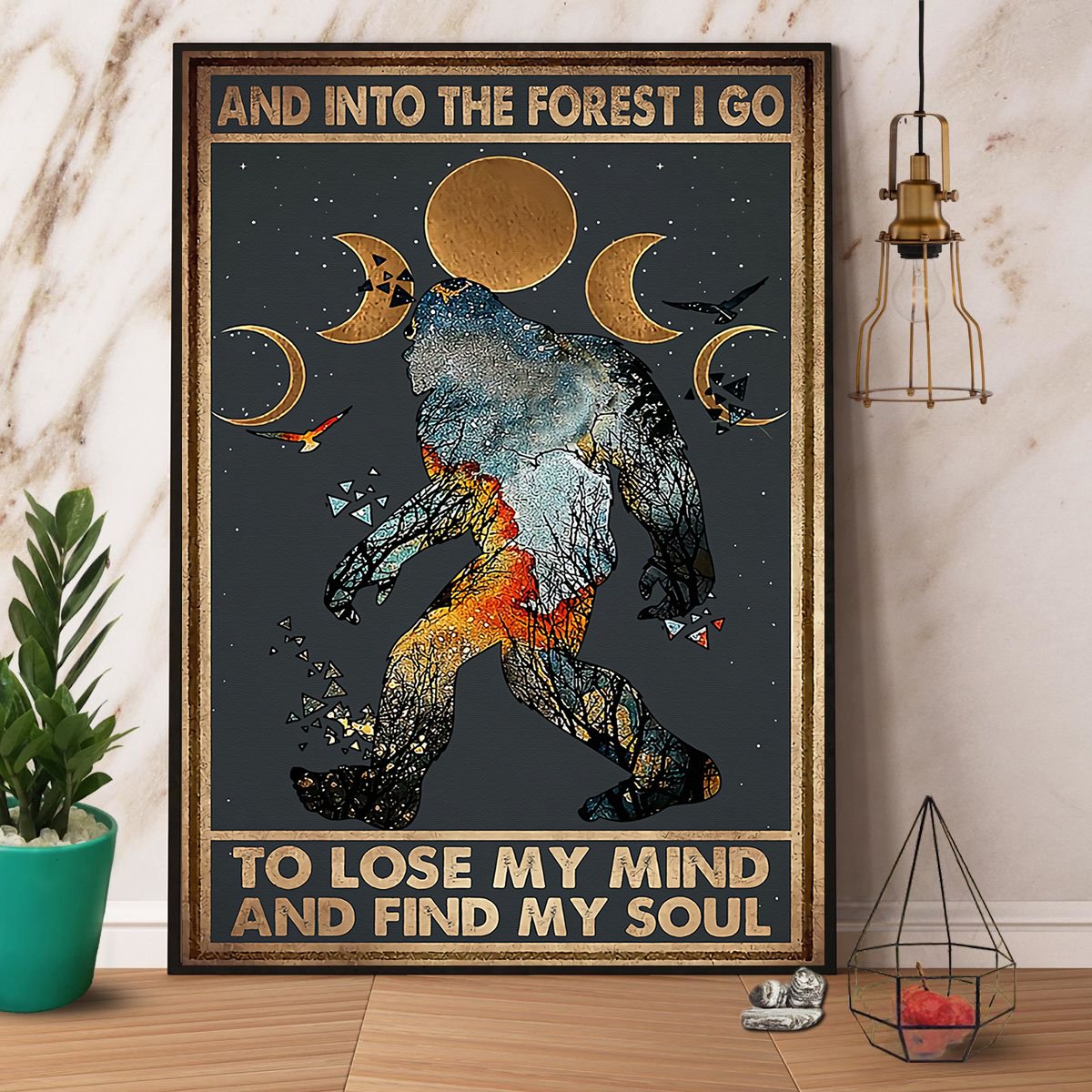 Bigfoot & Moon And Into The Forest I Go To Lose My Mind And Find My Soul Satin Poster Portrait No Frame