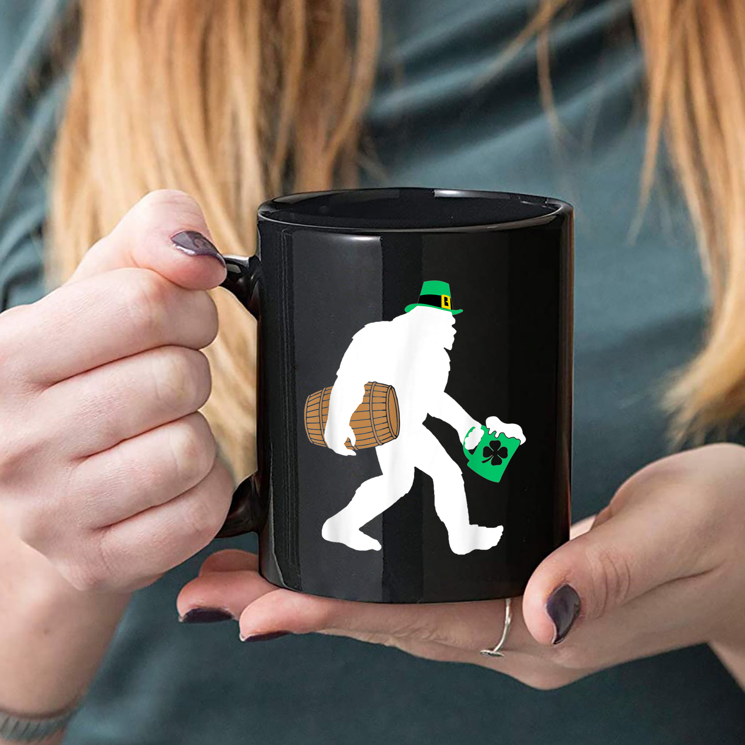 Bigfoot St Patricks Day Sasquatch Party Mug Black Ceramic 11-15Oz Coffee Tea Cup