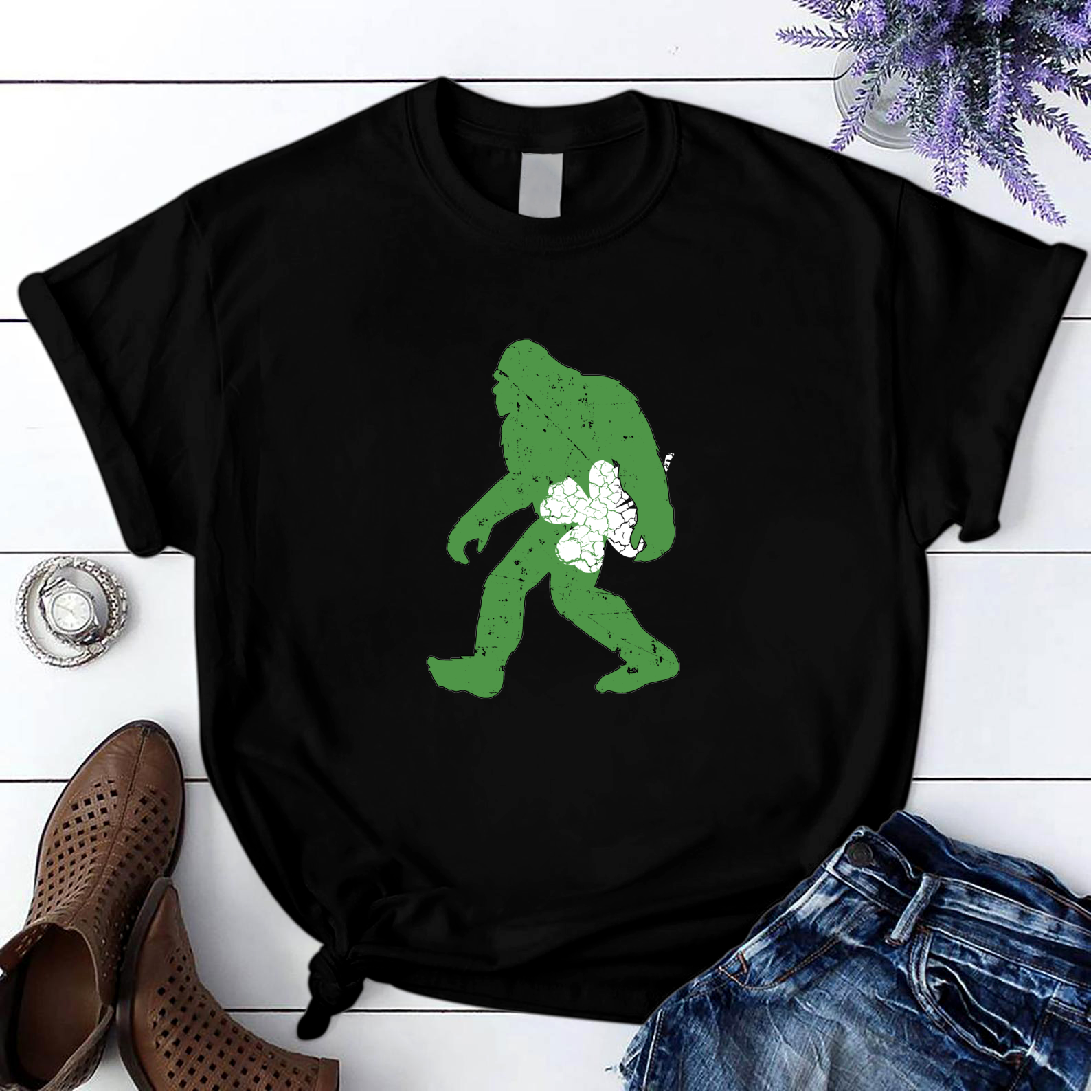 Bigfoot St Patrick'S Day T Shirt Black Unisex S-6Xl