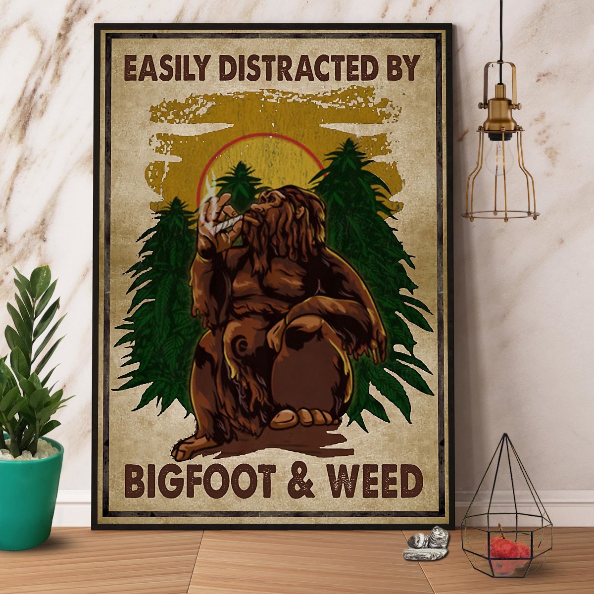 Bigfoot & Weed Easily Distracted Satin Poster Portrait No Frame