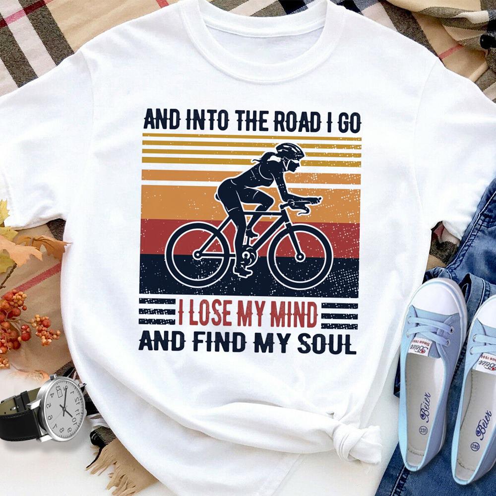 Biker And Into The Road I Go I Lose My Mind And Find My Soul Cotton T Shirt White Unisex S-6XL