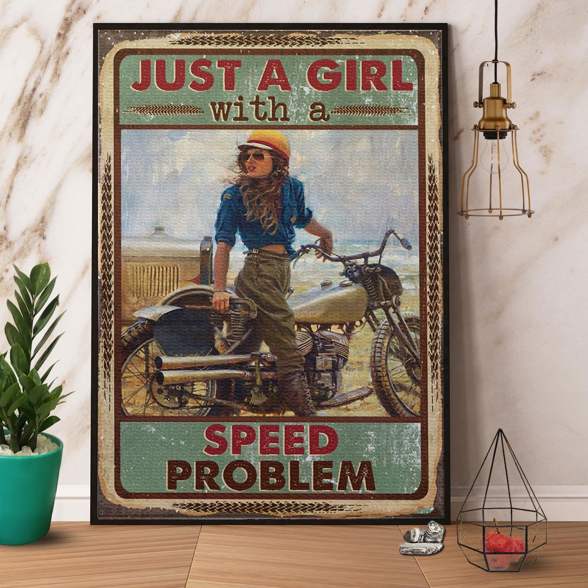 Biker Just A Girl With A Speed Problem Satin Poster Portrait No Frame