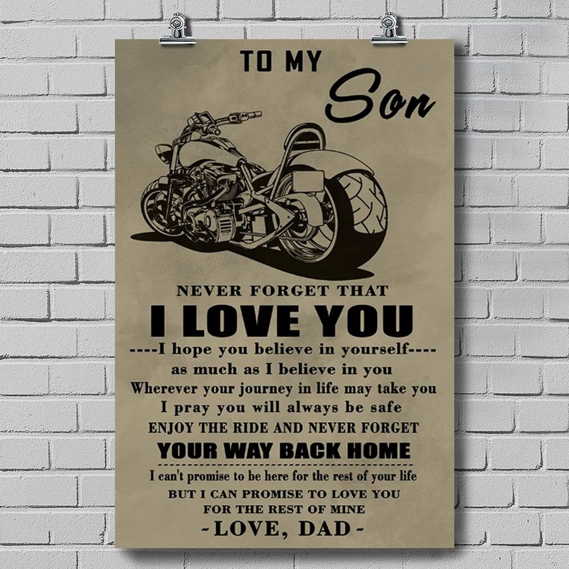 Biker Poster Dad To Son Your Way Back Home Great Satin Poster Portrait no Frame