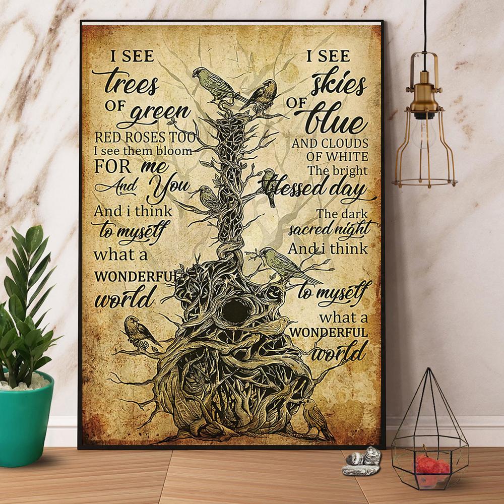 Birds I See Tree Of Green Red Roses Too Satin Poster Portrait No Frame