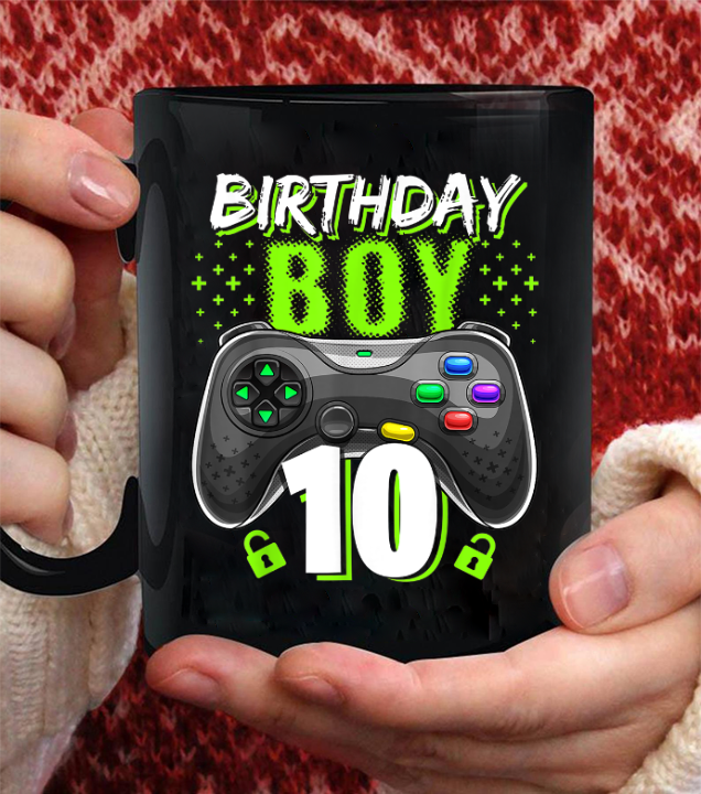 Birthday 10 Video Game Controller Gamer Mug Black Ceramic 11-15oz Coffee Tea Cup