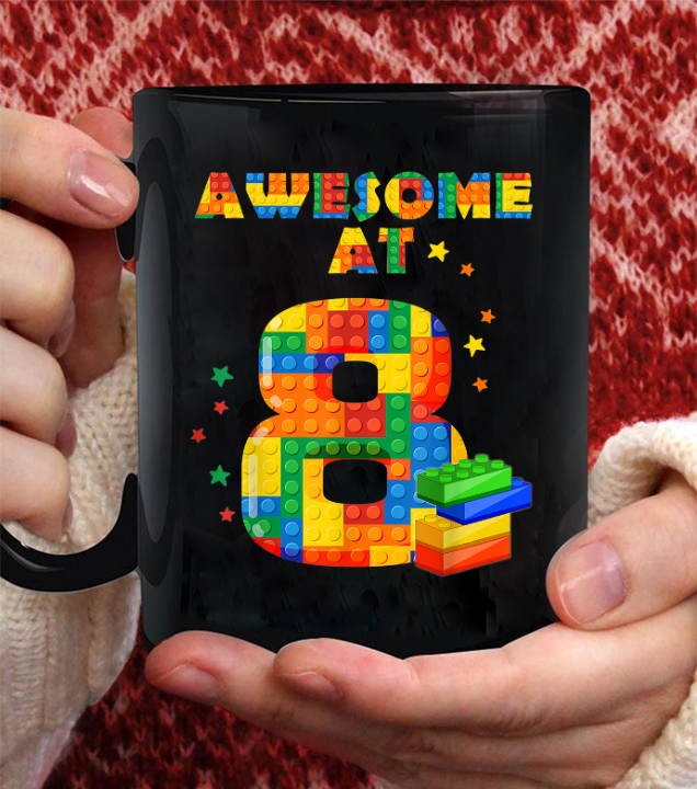 Birthday 8 Building Blocks Bricks Theme Party Mug Black Ceramic 11-15oz Coffee Tea Cup