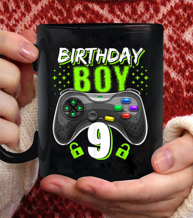 Birthday Boy 9 Video Game Controller Gamer Mug Black Ceramic 11-15oz Coffee Tea Cup