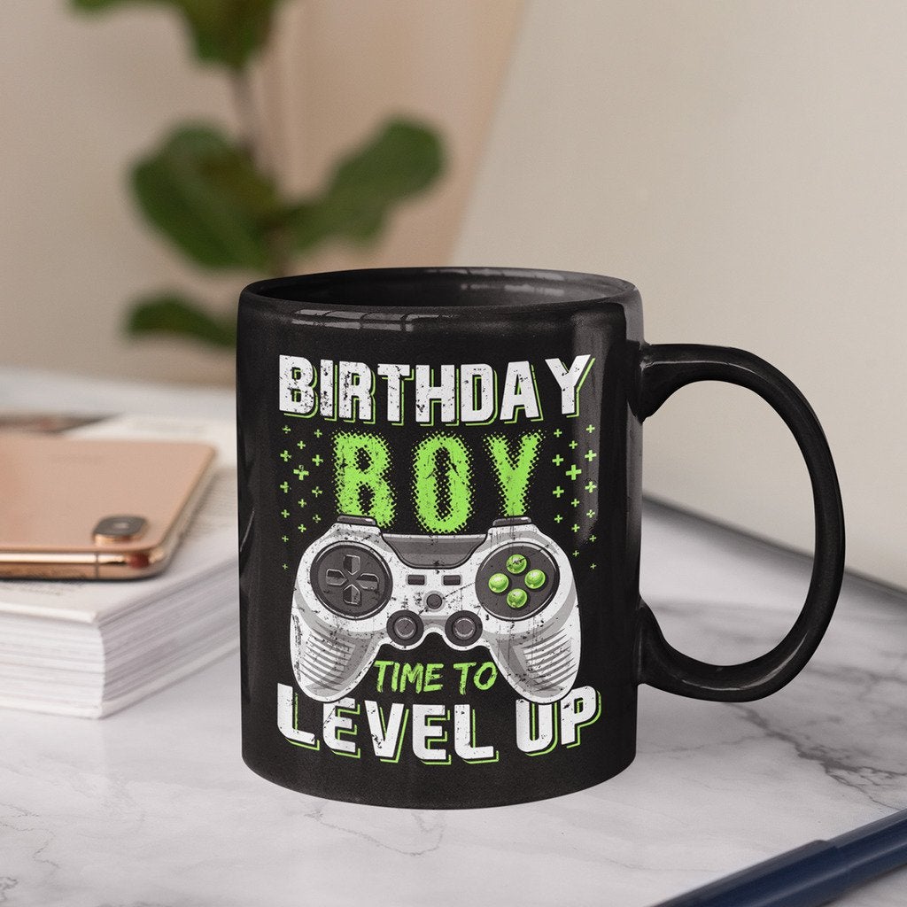 Birthday Boy Time to Level Up Video Game Birthday Gift Mug Black Ceramic 11-15oz Coffee Tea Cup