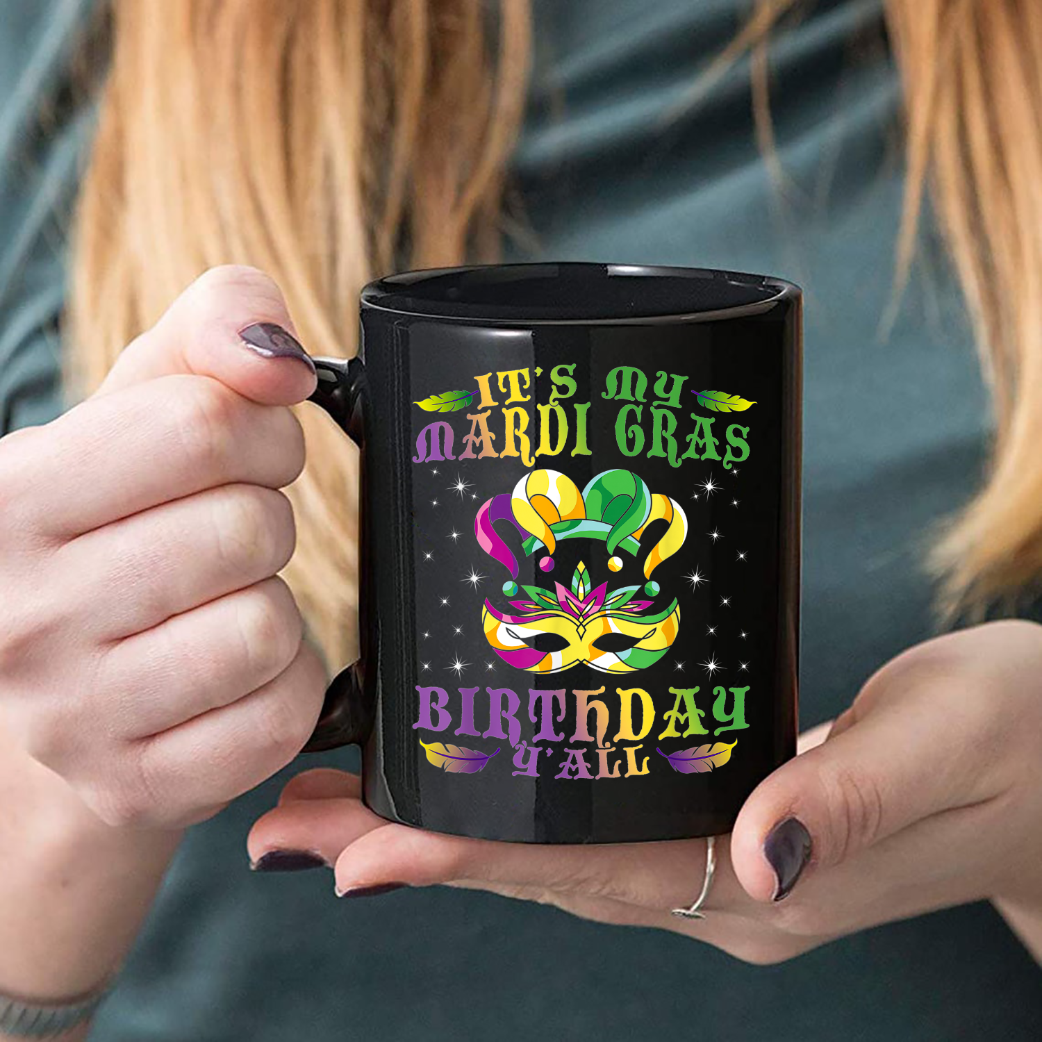 Birthday Gift Idea Celebration Masquerade Mardi Gras Mug Black Ceramic 11-15oz Coffee Tea Cup