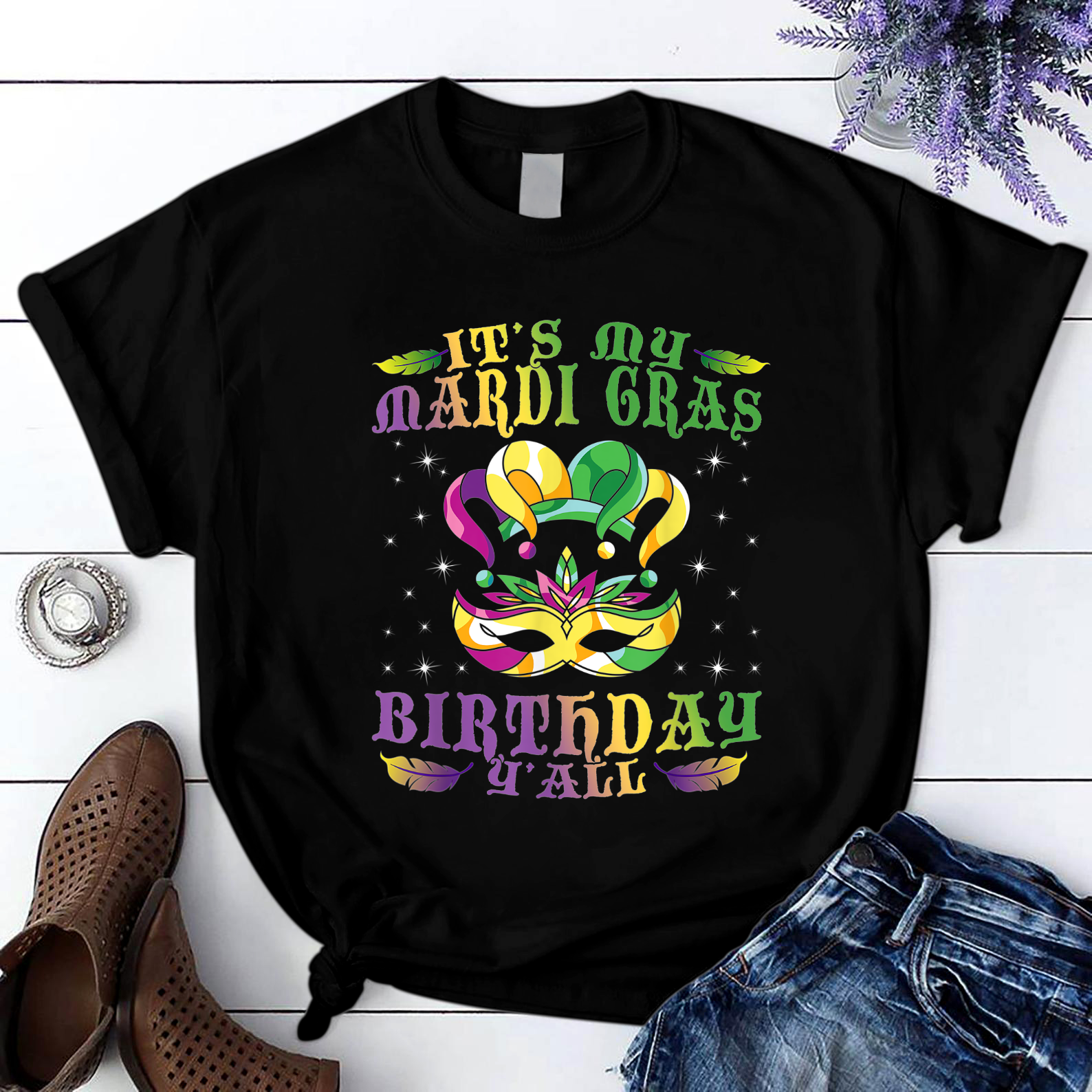 Birthday Gift Idea Celebration Masquerade Mardi Gras T Shirt Black Unisex S-6Xl