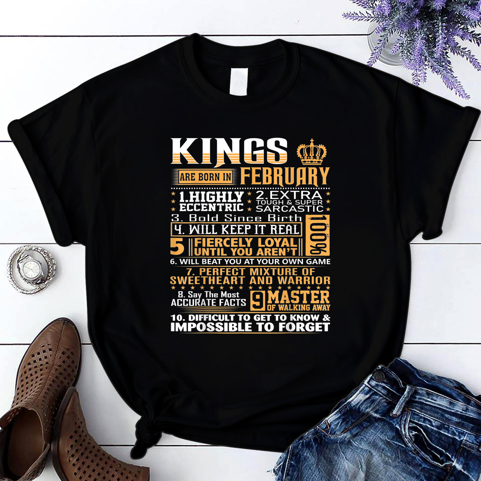 Birthday Gifts Kings Are Born In February T Shirt Black Unisex S-6Xl