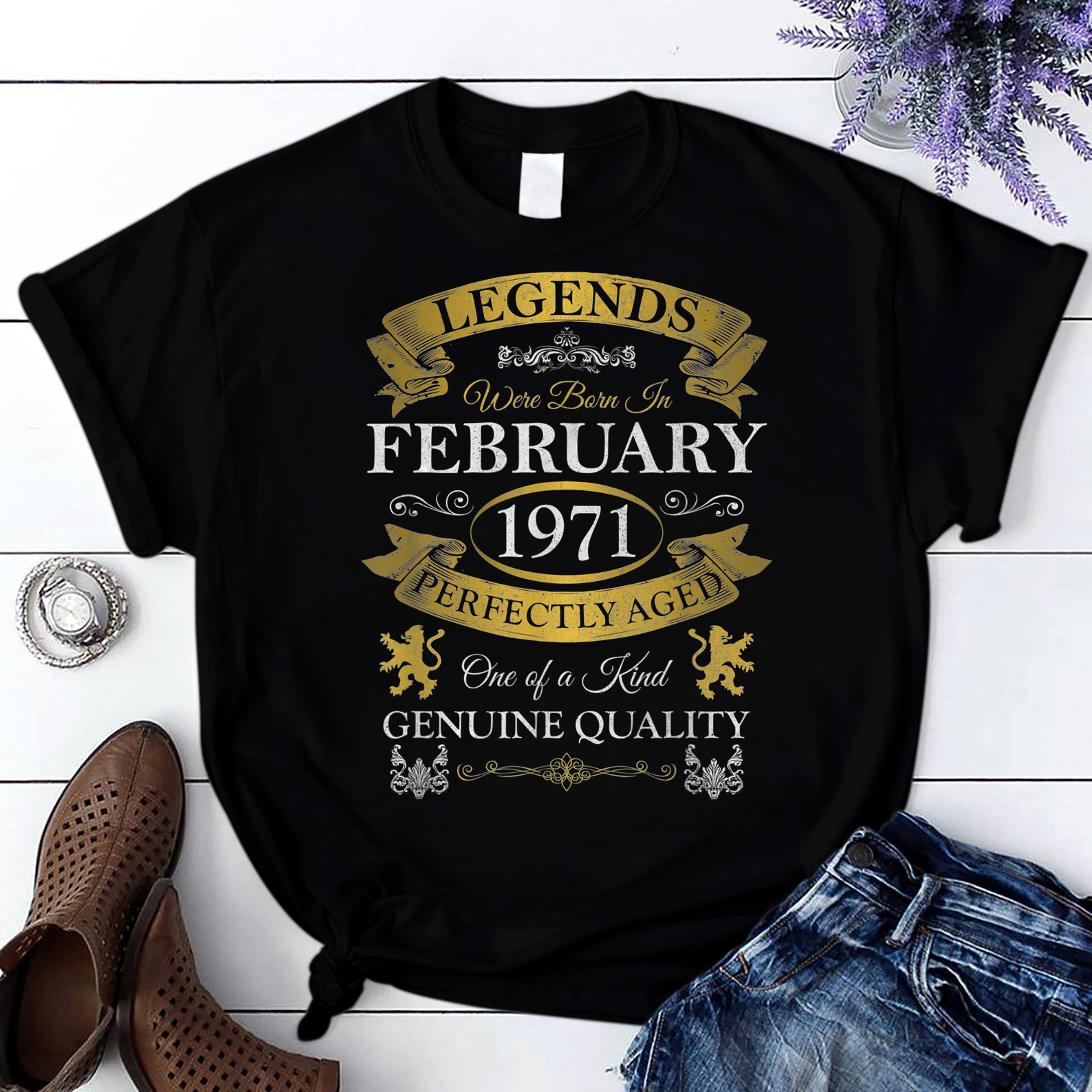 Birthday Legends Were Born In February 1971 50 Anniversary T Shirt Black Unisex S-6Xl