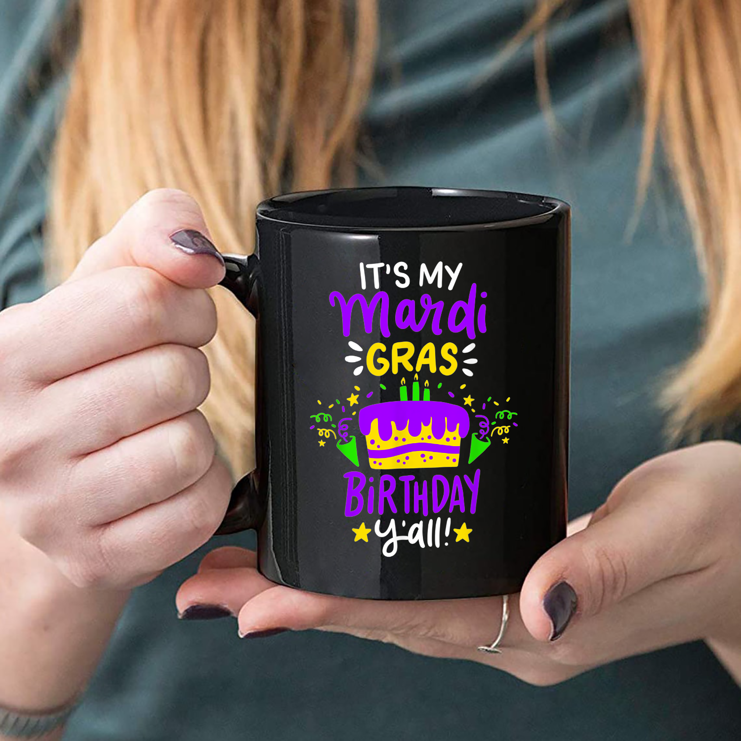 Birthday Mardi Gras Party Mug Black Ceramic 11-15oz Coffee Tea Cup