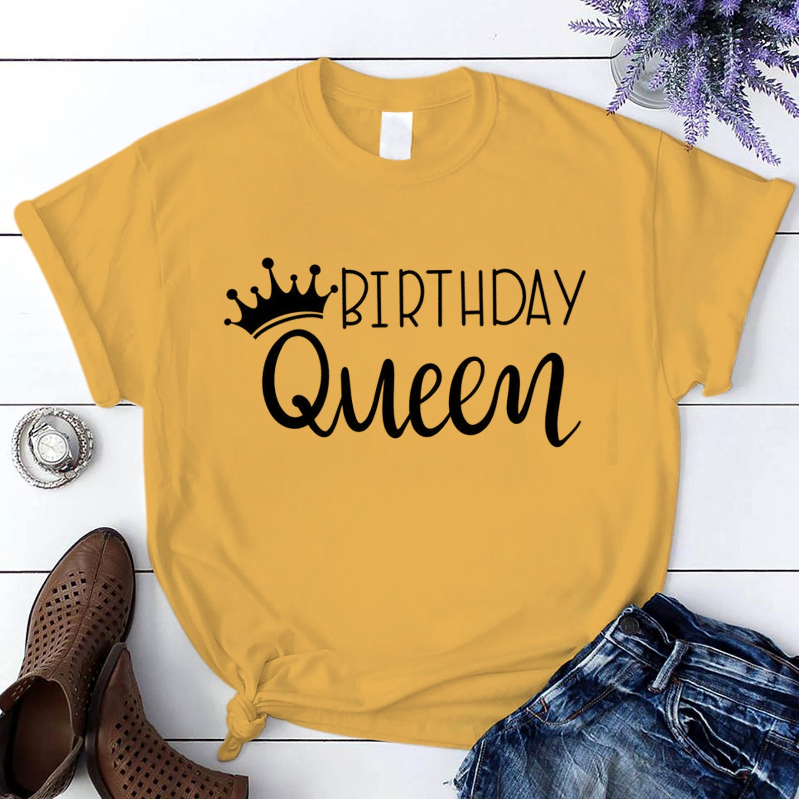 Birthday Queen T Shirt Gold Unisex S-6XL