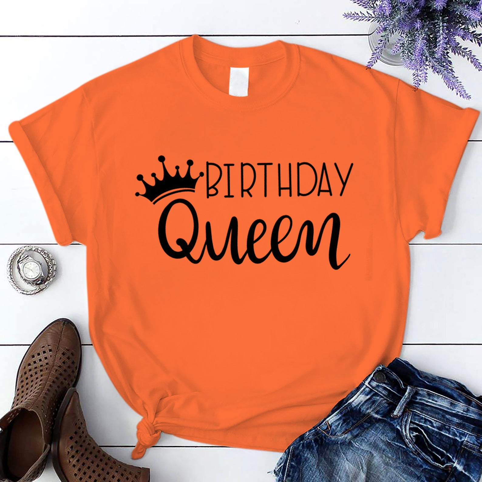 Birthday Queen T Shirt Orange Unisex S-6XL