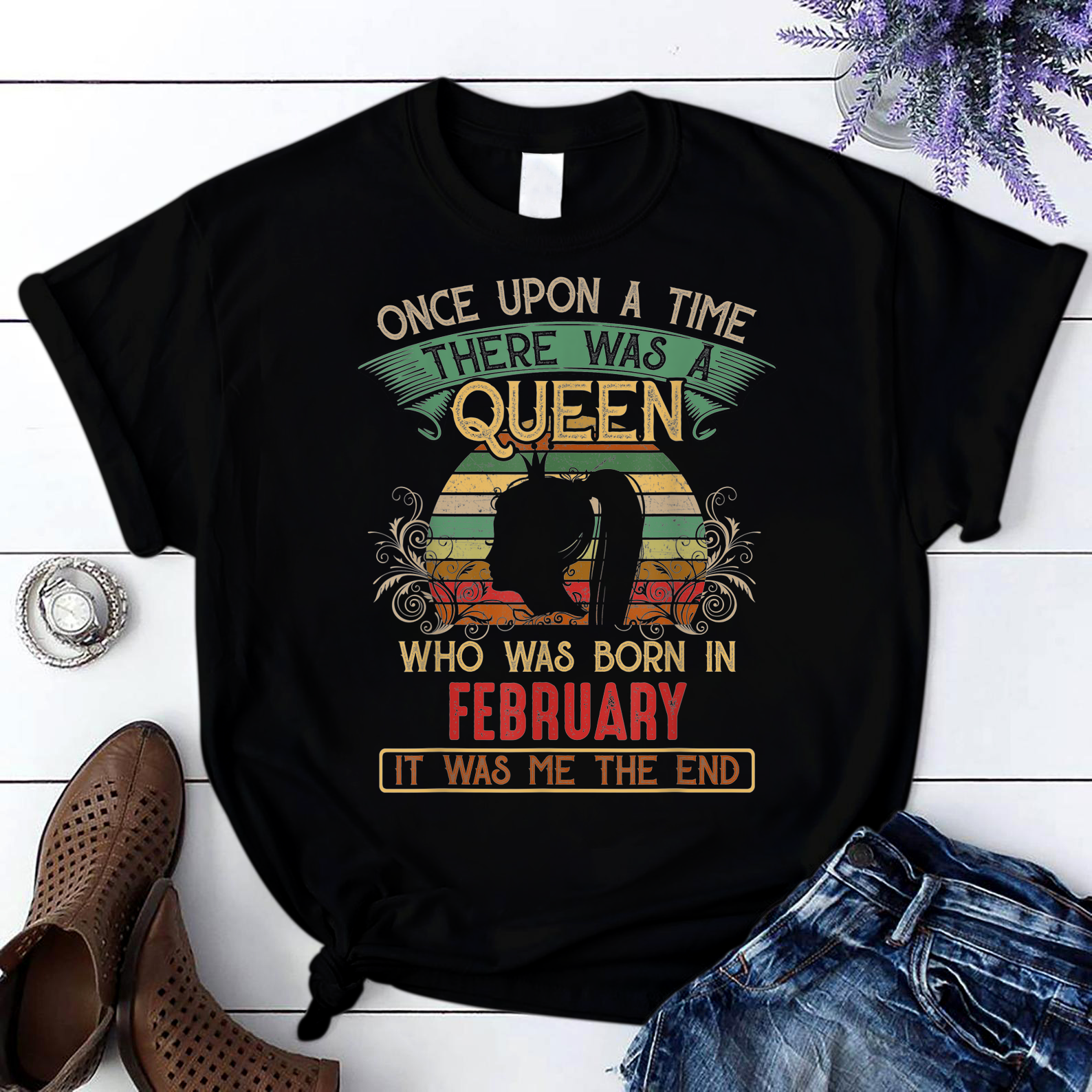 Birthday There Was A Queen Born In February T Shirt Black Women S-3Xl