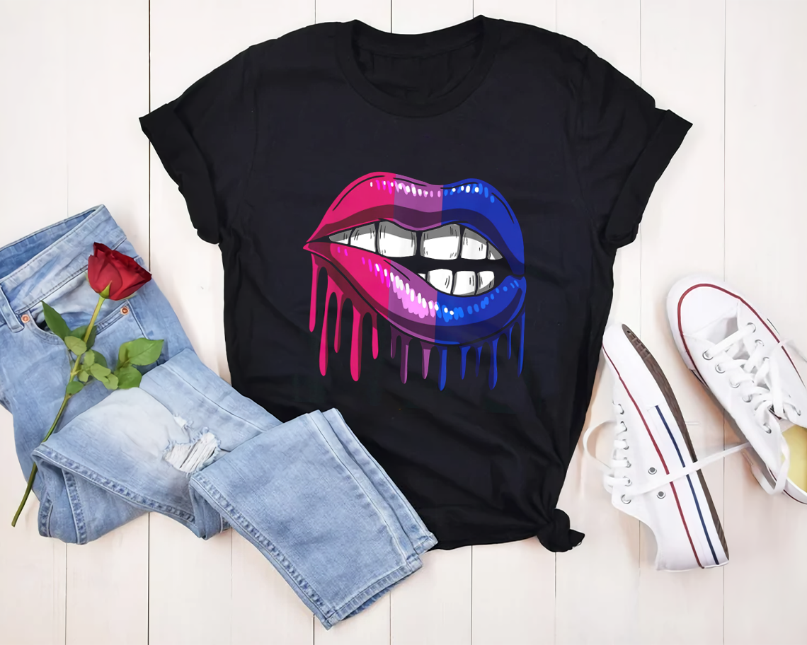 Bisexual Dripping Lip Bite Retro Mouth Lip Protest Lgbt Giftt-shirt Unisex S-6xl