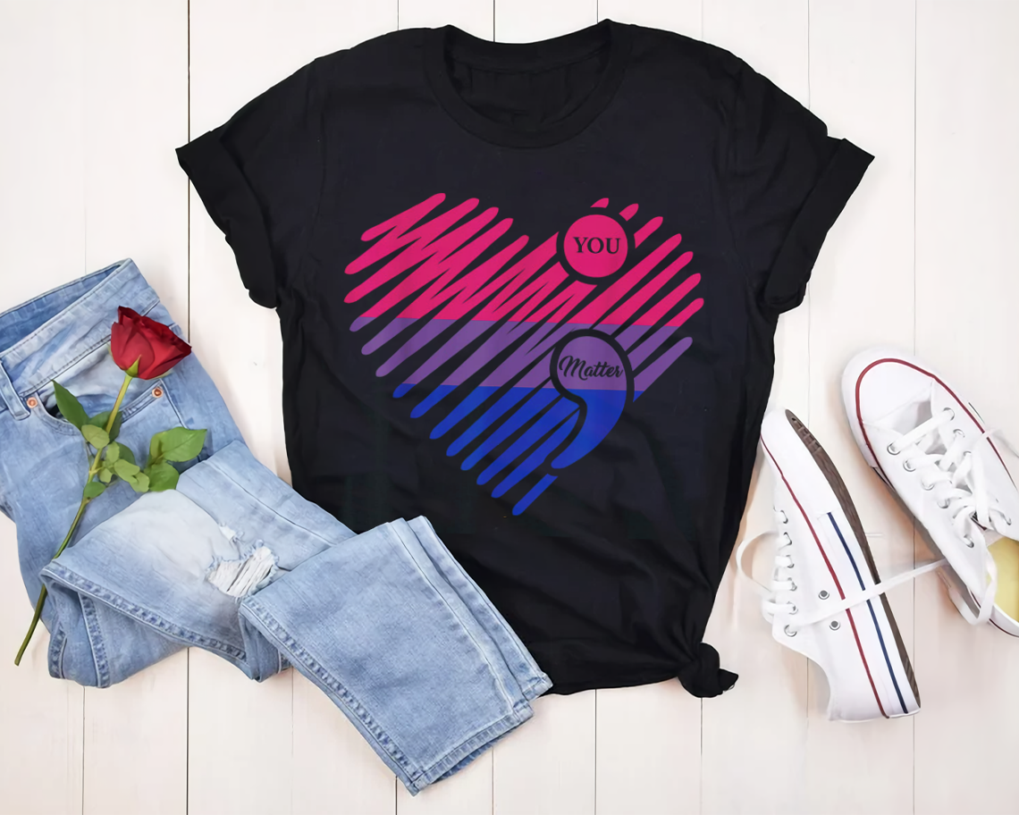 Bisexual Heart Pride Flag Inspirational Lgbt Ally Giftt-shirt Unisex S-6xl