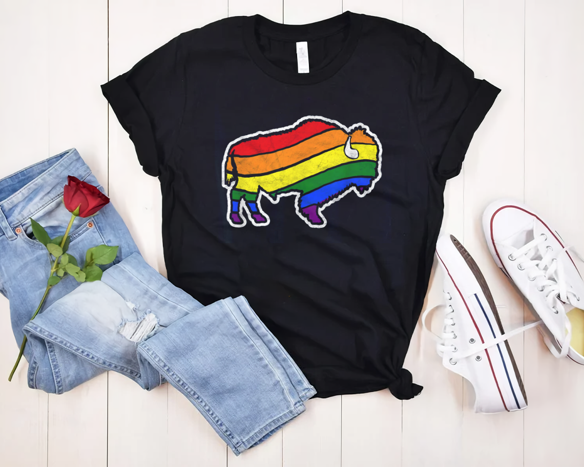 Bison American Buffalo Outdoor & Nature Lgbt Gay Rainbow T-shirt Unisex S-6xl