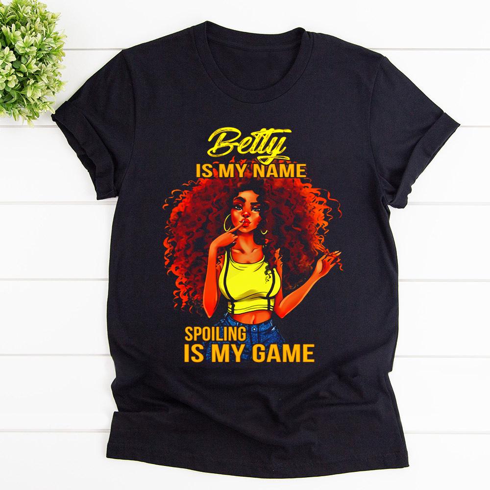 Black afro girl betty is my name spoiling is my game round earring T Shirt Black Unisex S-6XL