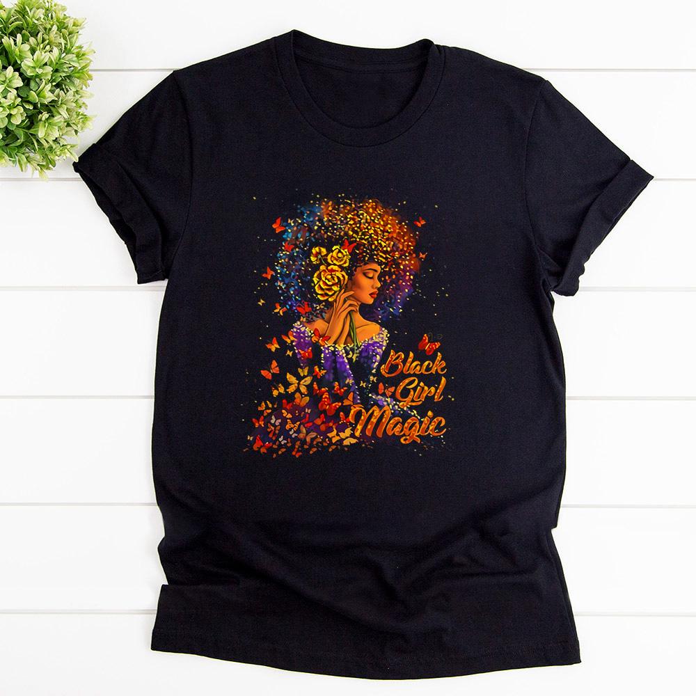 Black Afro Girl Black Girl Magic Purple Dress Butterfly Fly T Shirt Black Unisex S-6XL