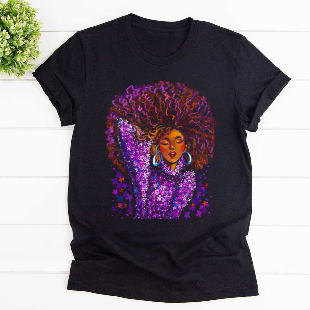 Black Afro Girl Charming Lady Flower Shirt T Shirt Black Unisex S-6XL