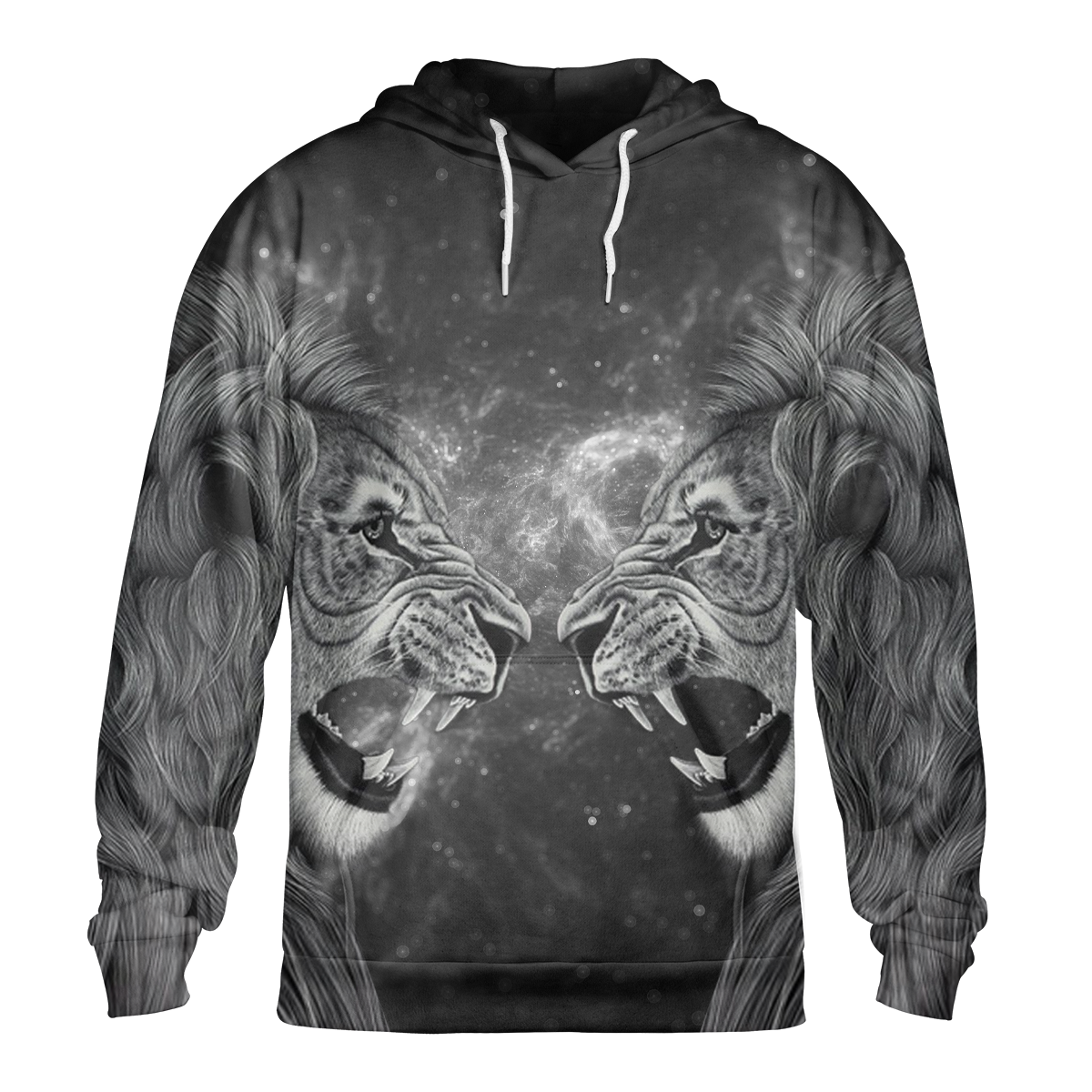 Black And White Lion Fight Print Long Sleeve Pullover Hoodie 3D Print Full S-5XL