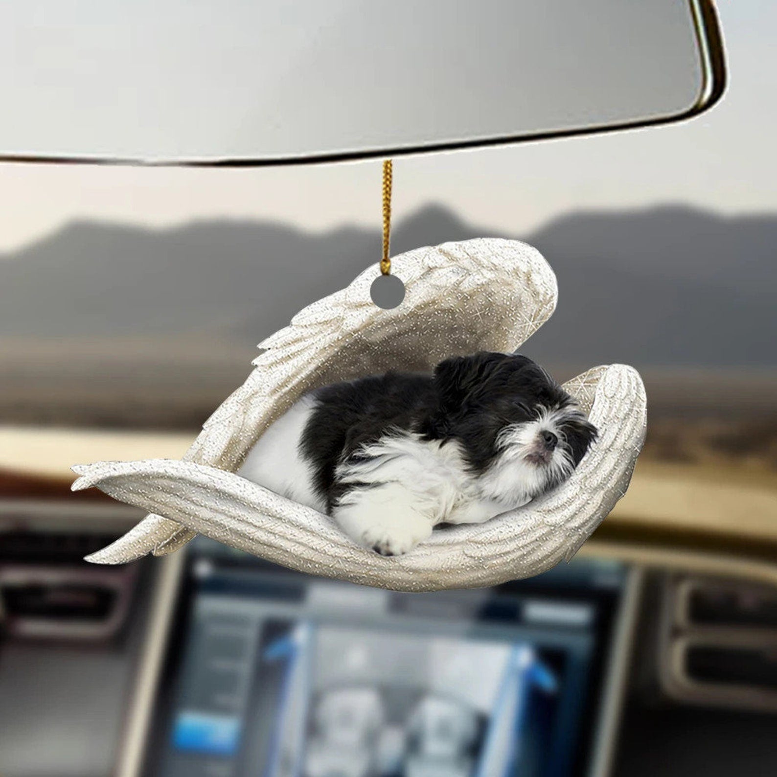 Black And White Shih Tzu Sleeping Angel Black And White Shih Tzu Lovers Dog Mom Dog Car Hanging Car Hanging Accessories Christmas Ornament