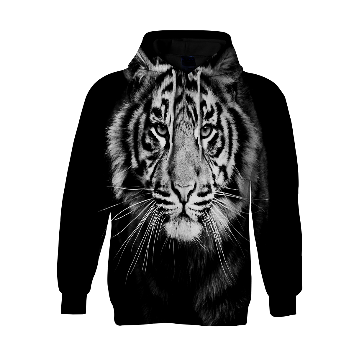 Black And White Tiger Print Long Sleeve Casual For Couple Pullover Hoodie 3D Print Full S-5XL