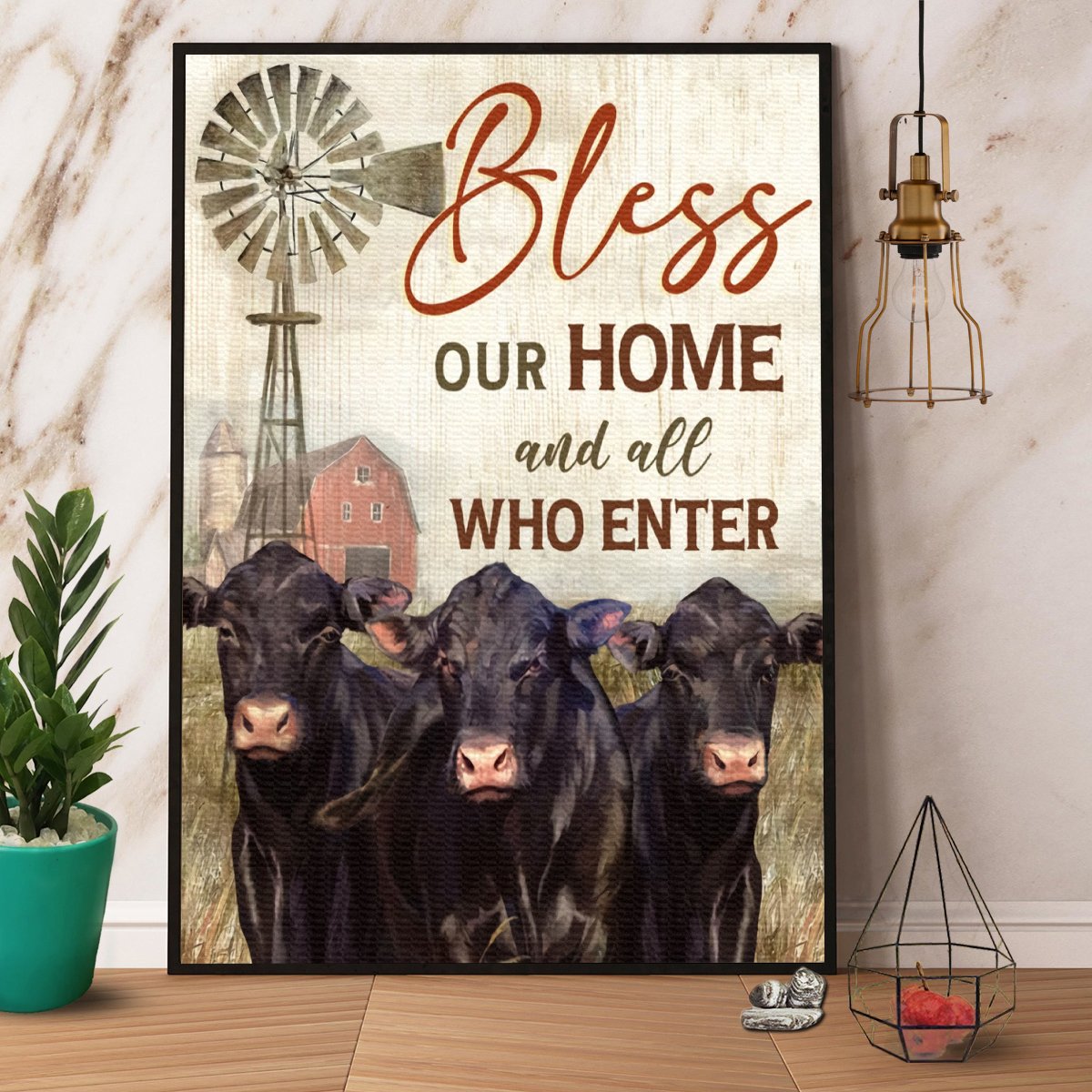 Black Angus Bless Our Home And All Who Enter Satin Poster Portrait No Frame