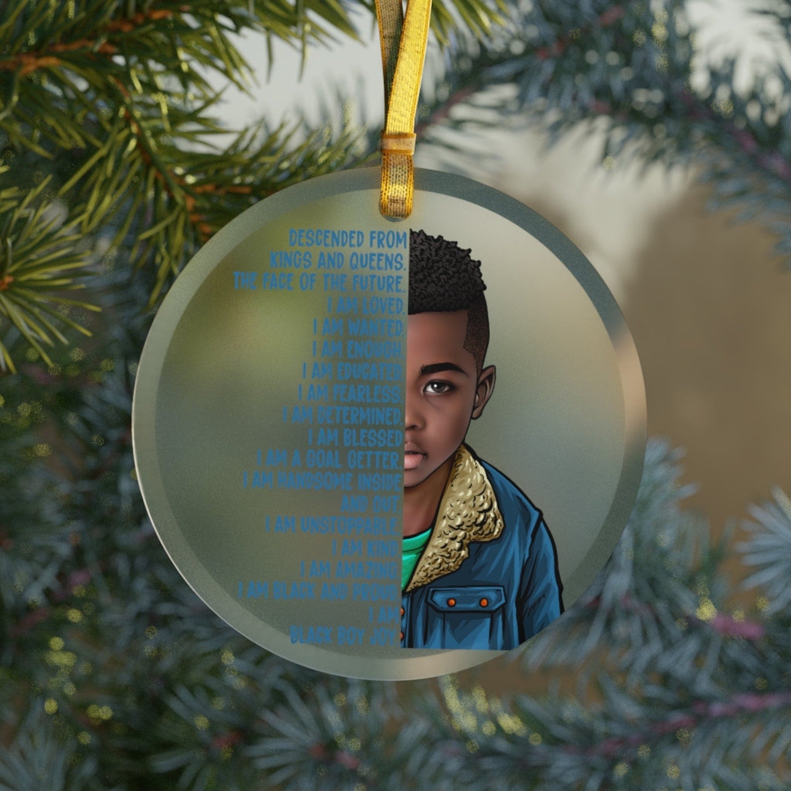 Black Boy Joy Glass Christmasblack Girl Christmasaffirmation Boysafrican American Boy Giftsblack Pride Kidsblack Pride Boys Christmas Ornament