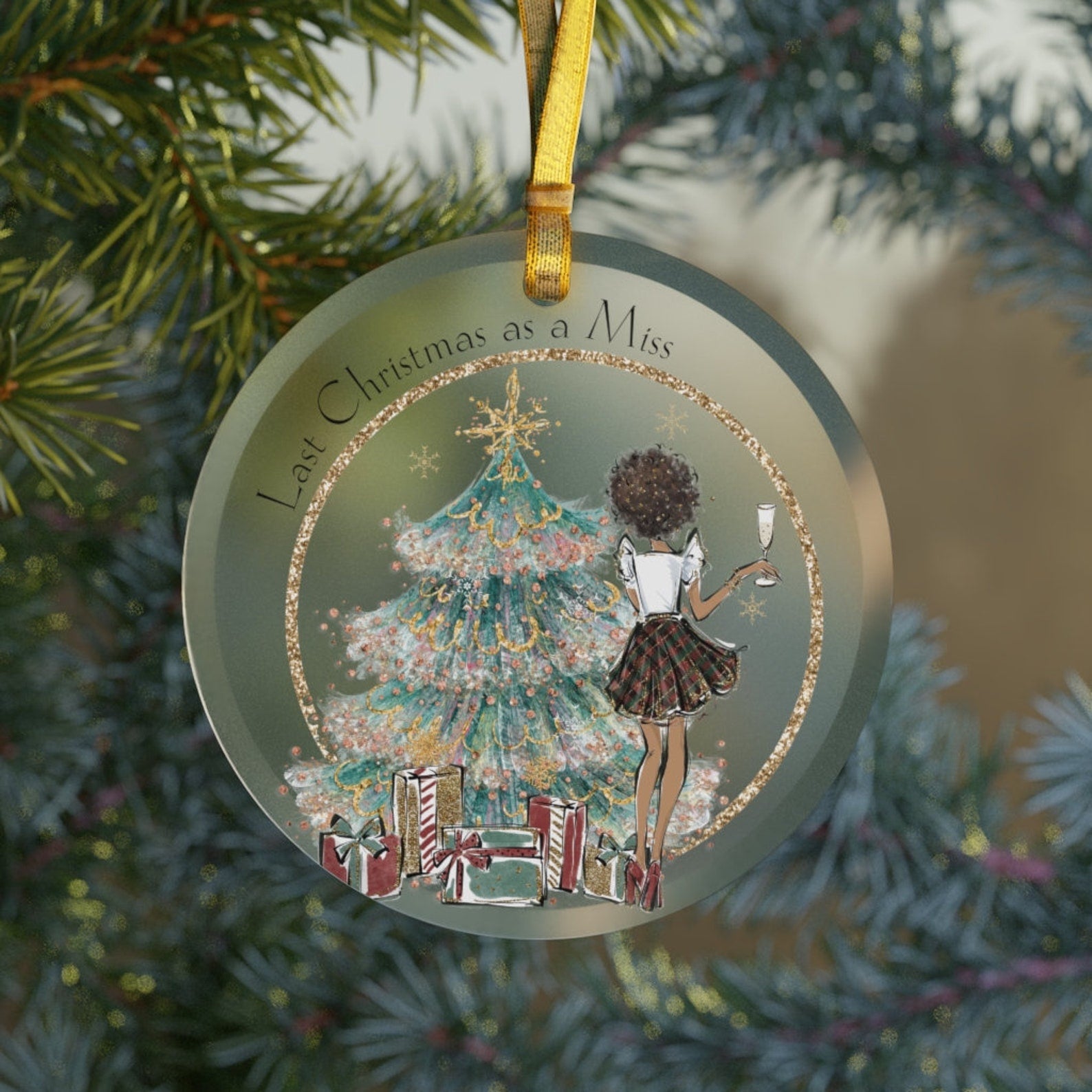 Black Bride Glasslast As A Missblack Girl Christmasengaged Black Bride Giftsengagement Afro Christmas Ornament