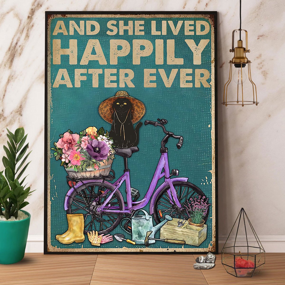 Black Cat And She Lived Happily After Ever Satin Poster Portrait No Frame