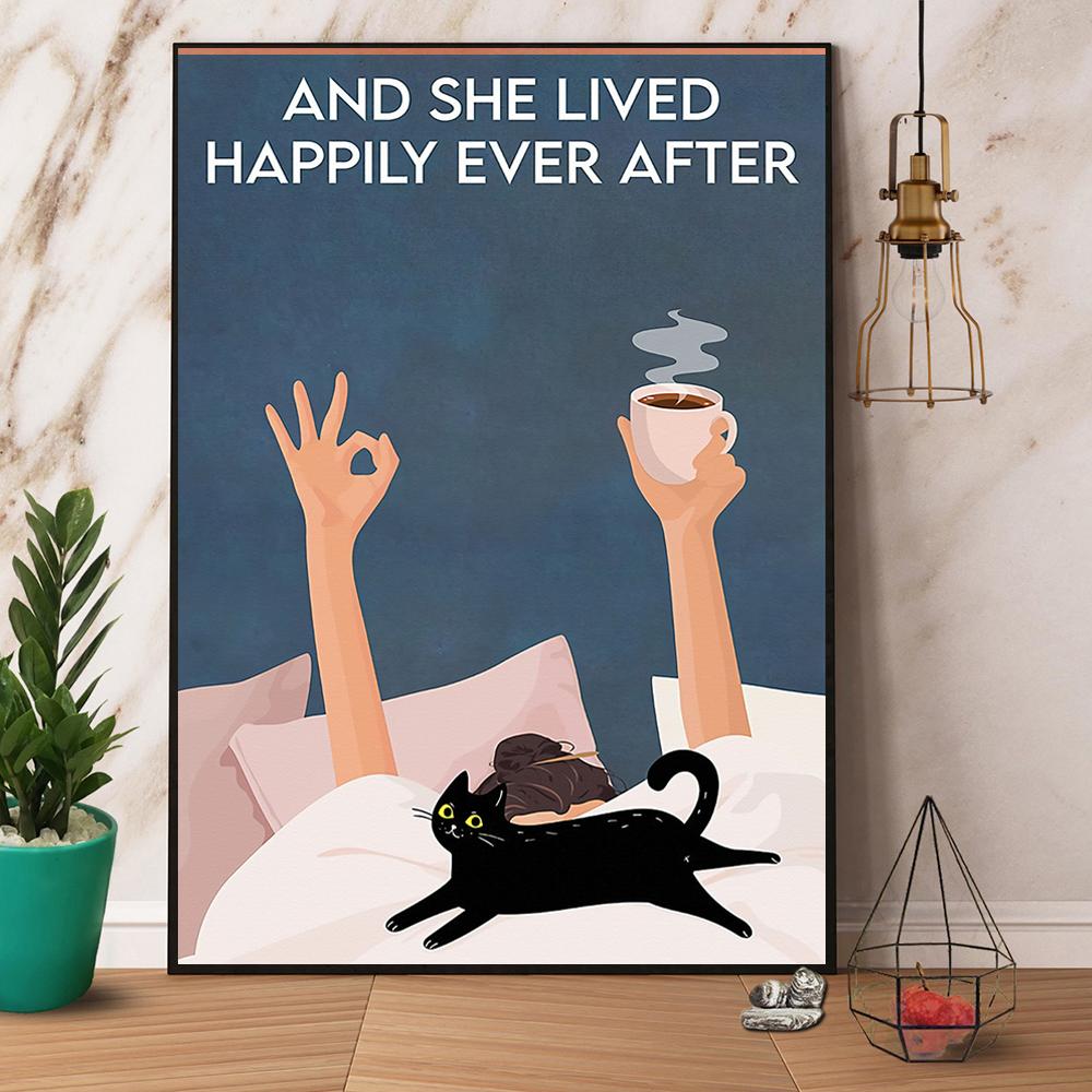 Black Cat And She Lived Happily Ever After Satin Poster Portrait No Frame