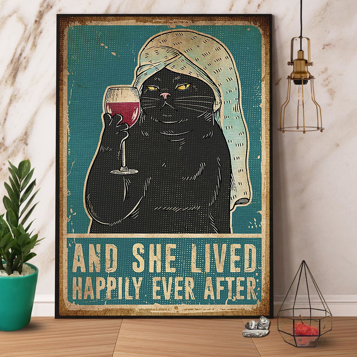 Black Cat And She Lived Happily Ever After Satin Poster Portrait No Frame