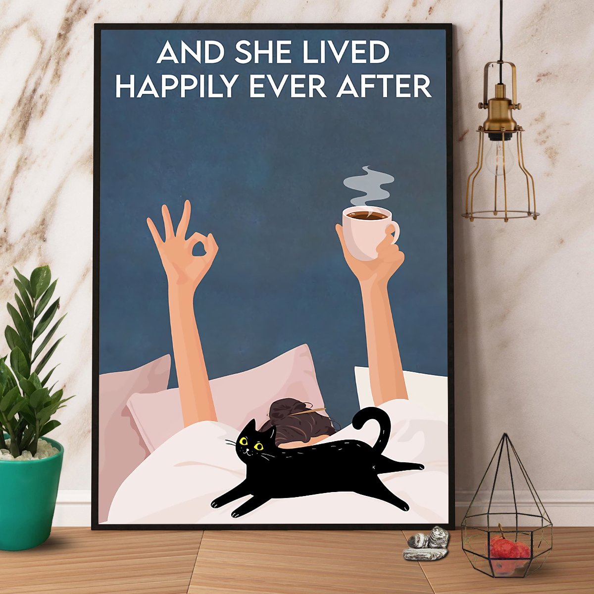 Black Cat And She Lived Happily Ever After Satin Poster Portrait No Frame